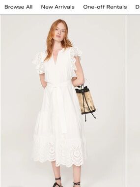 Rails White GIA Eyelet Midi Dress with Waist Tie